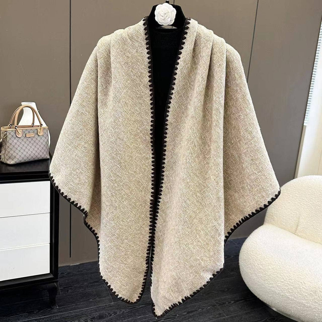 Triangle Stitched Edge Triangle Scarf Wrap Stitched Edge Triangle Scarf Wrap – Cozy Layering Accessory Beige
