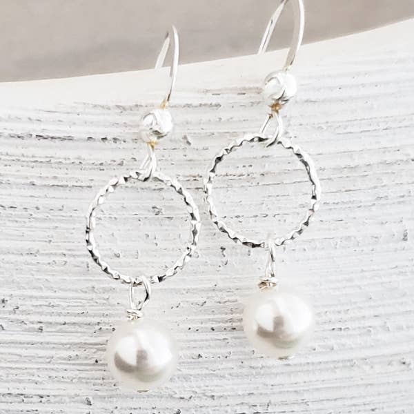 Sterling Diamond Cut Pearl Earrings