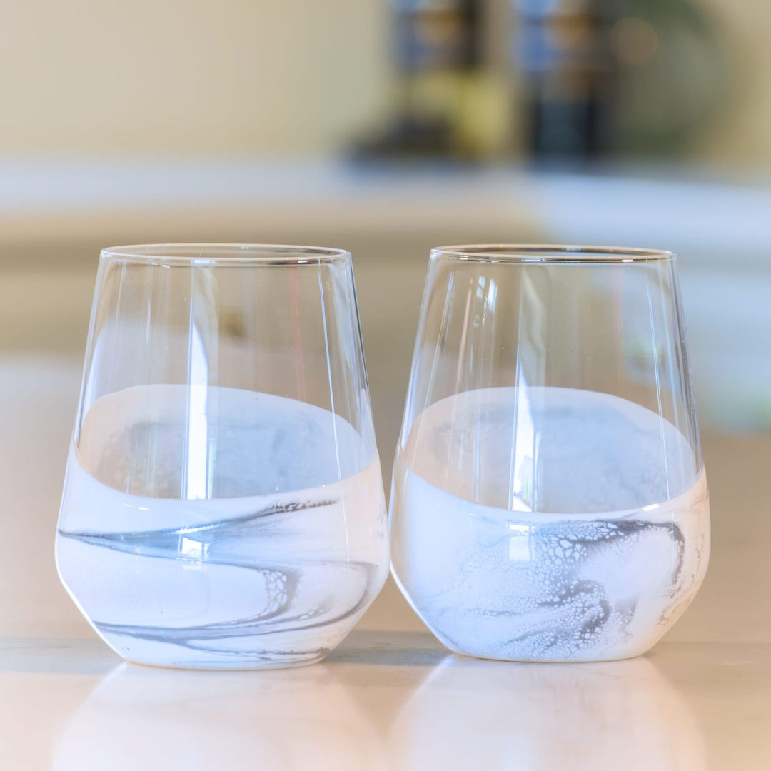 Resin Art Stemless Wine Glass Handcrafted Resin Art Stemless Wine Glass – 15 oz Marble Home