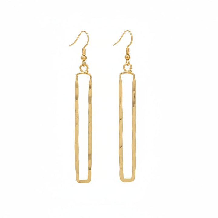 Gold Dipped Hammered Narrow Rectangle Dangle Earrings
