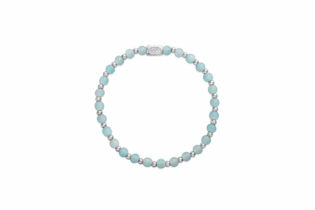 Isla Waterproof Beads of the Sea Stretch Bracelet – Sky Blue Seaglass &amp; Silver, Tarnish-Free