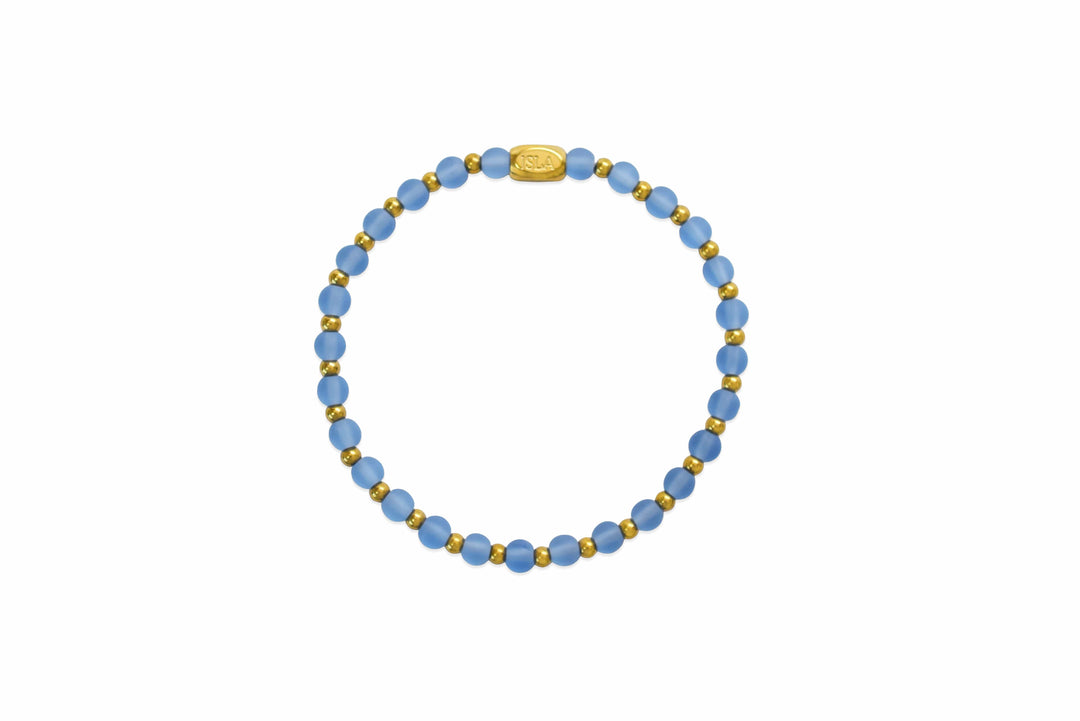 Isla Waterproof Beads of the Sea Stretch Bracelet – Periwinkle Seaglass &amp; Gold, Tarnish-Free