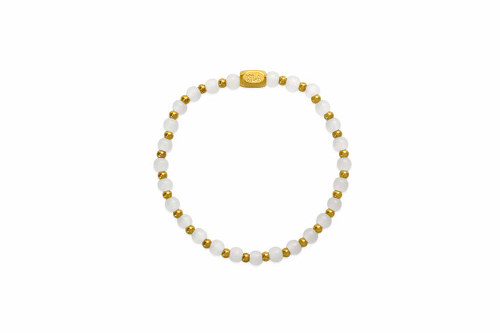 Isla Waterproof Beads of the Sea Stretch Bracelet – White Seaglass &amp; Gold, Tarnish-Free