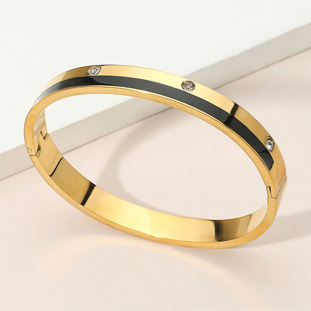 Enamel Pavé Hinged Gold Bangle