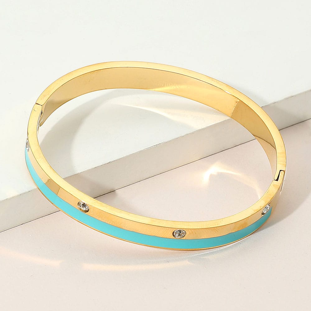 Enamel Pavé Hinged Gold Bangle