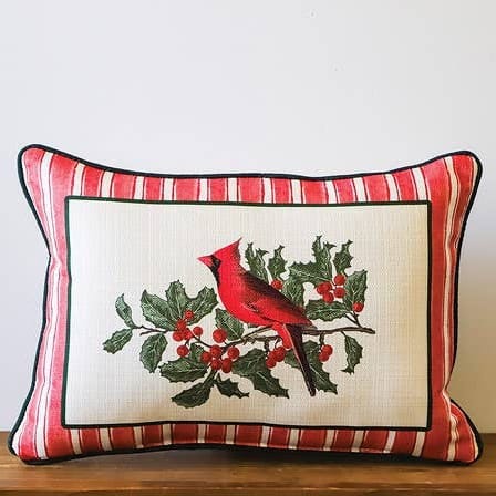 Vintage Striped Cardinal Pillow Vintage Striped Cardinal Christmas Throw Pillow – 20 × 14