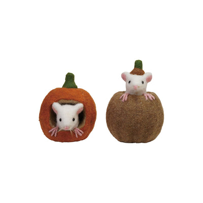 Handmade Felt Pumpkin with Mouse