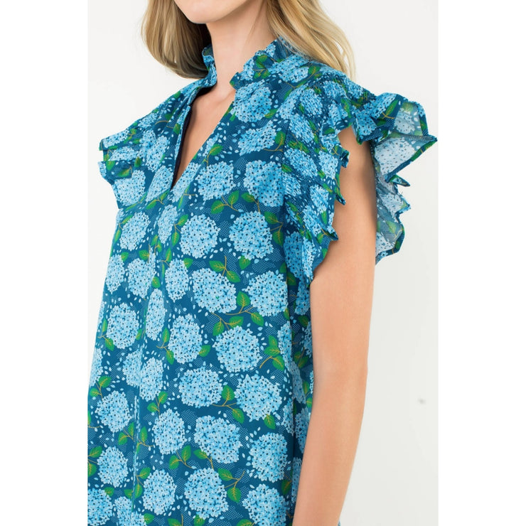 Hello Hydrangea Flutter Sleeve Dress
