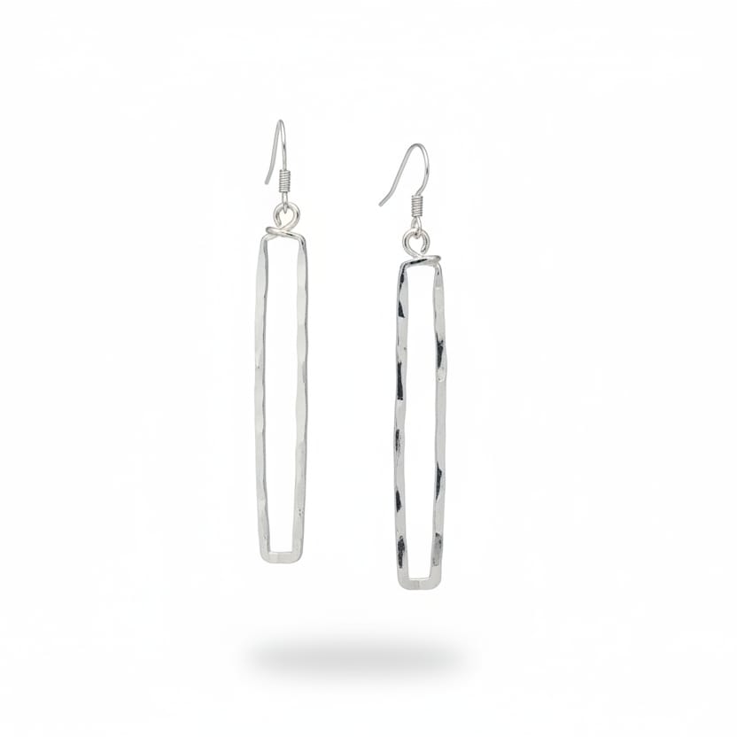 Gold Dipped Hammered Narrow Rectangle Dangle Earrings