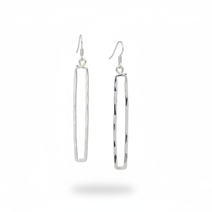 Gold Dipped Hammered Narrow Rectangle Dangle Earrings