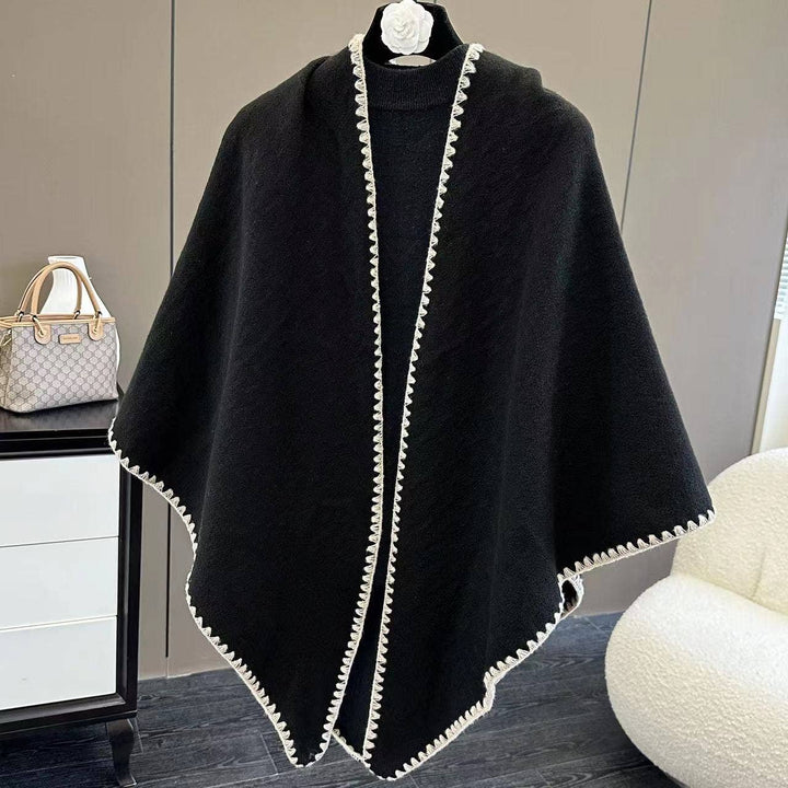 Triangle Stitched Edge Triangle Scarf Wrap Stitched Edge Triangle Scarf Wrap – Cozy Layering Accessory Black