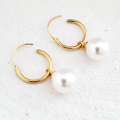Gold Pearl Endless Hoops