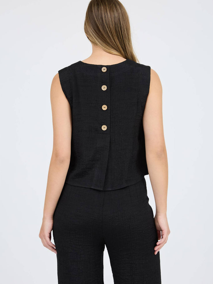 Classic Back Button Sleeveless Top