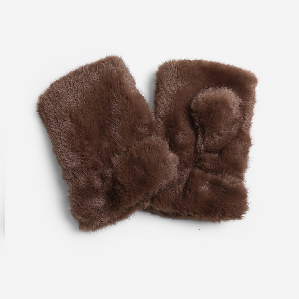 Faux Fur Fingerless Gloves Faux Fur Fingerless Gloves | Cozy Winter Accessories Brown Gloves