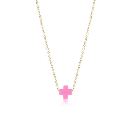 Enewton Signature Small Gold Cross Necklace Bright Pink