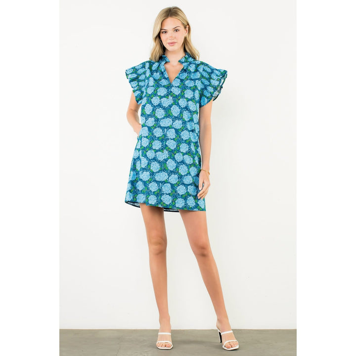 Hello Hydrangea Flutter Sleeve Dress