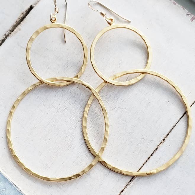 Gold Hammered Circle Earrings