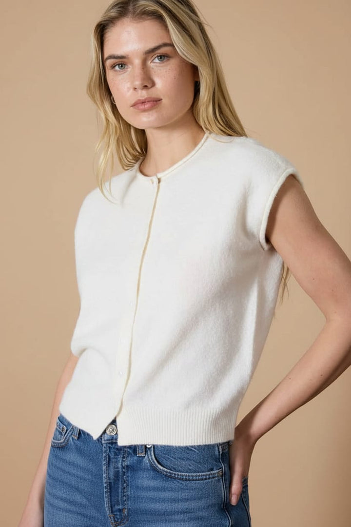 Raw Edge Cap Sleeve Cardigan
