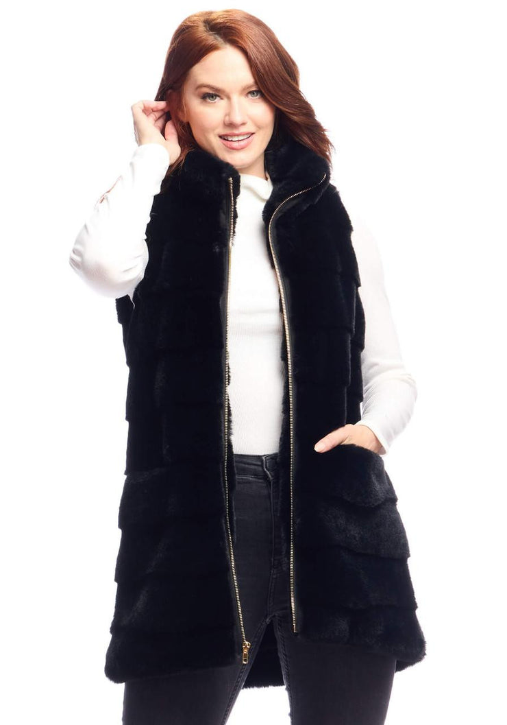 Fabulous Furs Black Faux Fur Weekender Vest