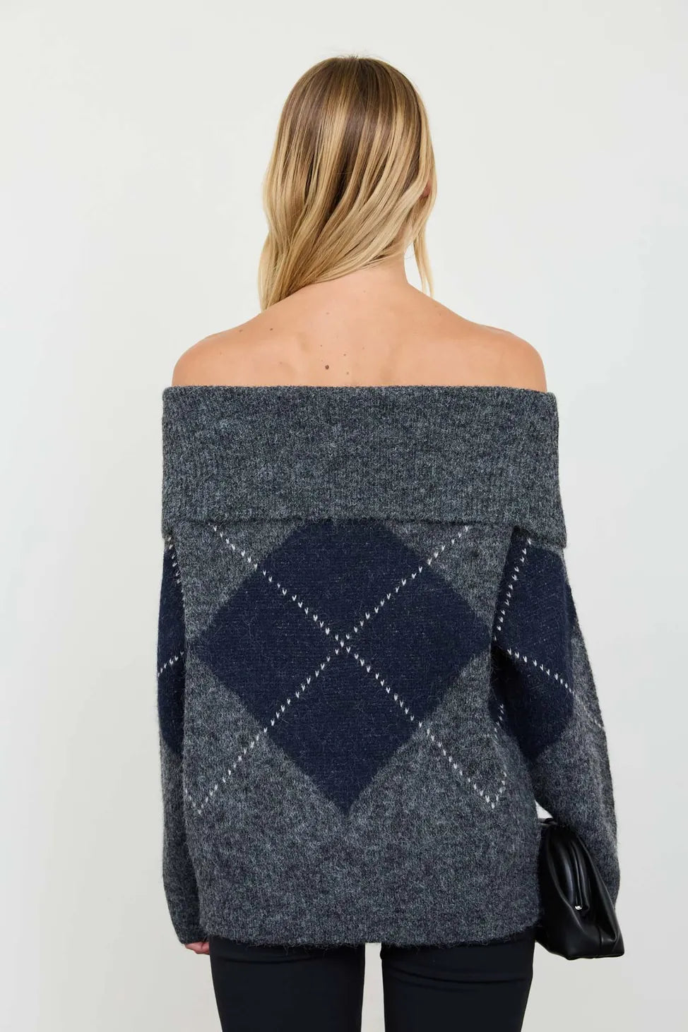 Harper Off-the-Shoulder Argyle Sweater