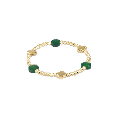 Enewton Signature Cross Admire Gold Pattern 3mm Bead Bracelet - Green Onyx