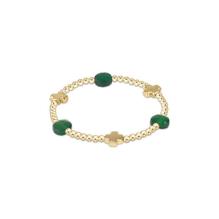 Enewton Signature Cross Admire Gold Pattern 3mm Bead Bracelet - Green Onyx