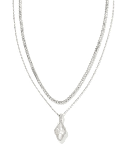 Kendra Scott Abbie Silver Pave Frame Multi Strand Necklace in Ivory Mother of Pearl