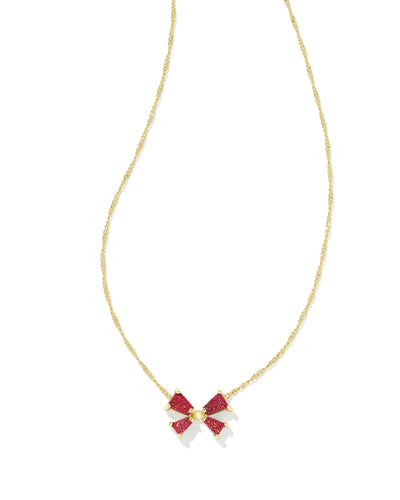 Kendra Scott Blair Gold Bow Short Pendant Necklace in Bright Red Drusy