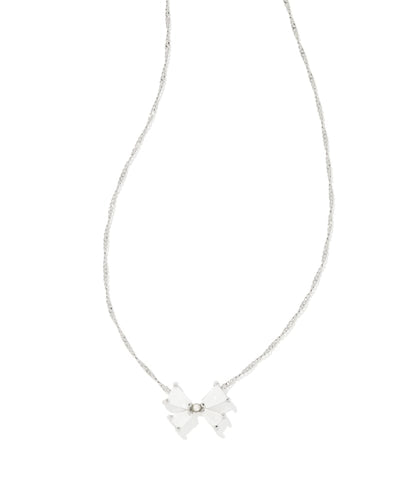 Kendra Scott Blair Silver Bow Short Pendant Necklace in Iridescent Drusy