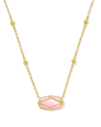 Kendra Scott Elisa Lattice Framed Gold Pendant Necklace in Blush Ivory Mother of Pearl