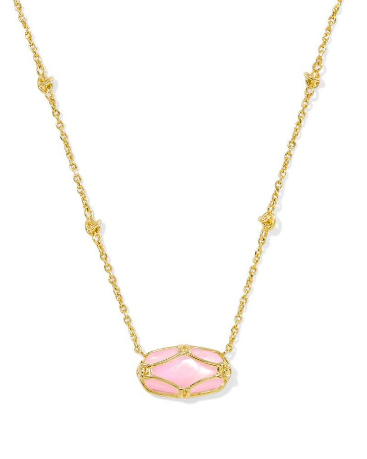 Kendra Scott Elisa Lattice Framed Gold Pendant Necklace in Blush Ivory Mother of Pearl