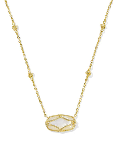 Kendra Scott Elisa Lattice Framed Gold Pendant Necklace in Ivory Mother of Pearl