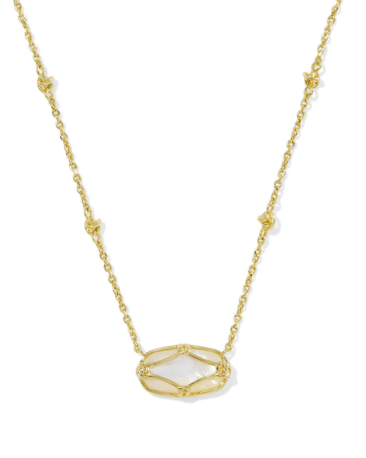 Kendra Scott Elisa Lattice Framed Gold Pendant Necklace in Ivory Mother of Pearl