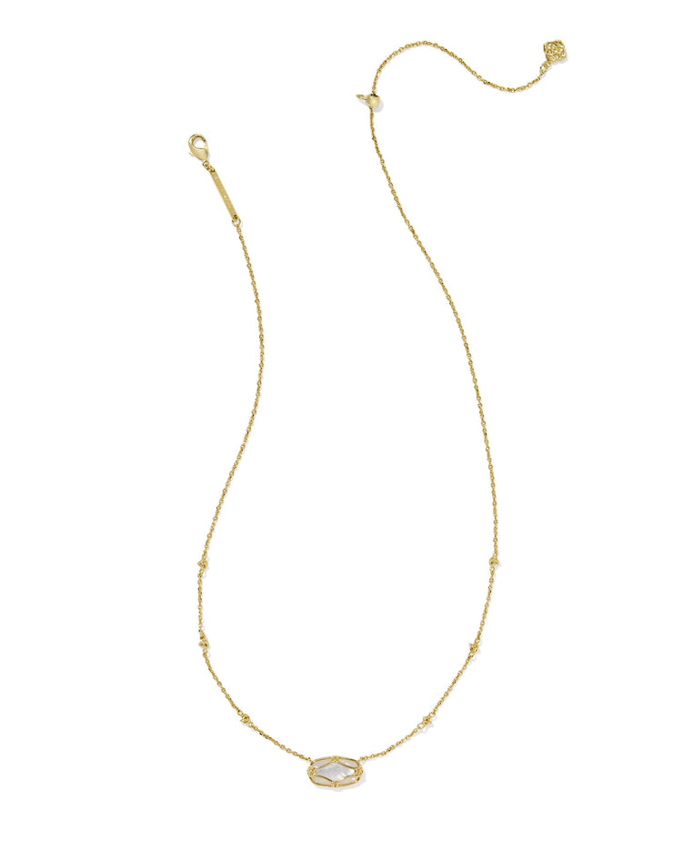 Kendra Scott Elisa Lattice Framed Gold Pendant Necklace in Ivory Mother of Pearl