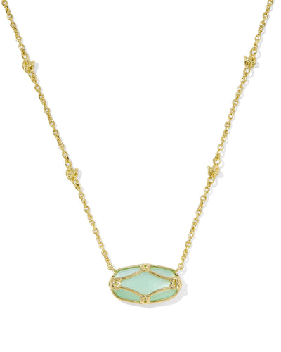 Kendra Scott Elisa Lattice Framed Gold Pendant Necklace in Light Green Mother of Pearl