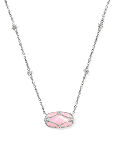 Kendra Scott Elisa Lattice Framed Silver Pendant Necklace in Blush Ivory Mother of Pearl