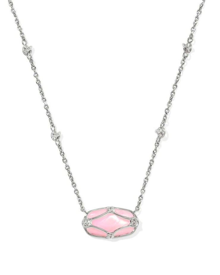 Kendra Scott Elisa Lattice Framed Silver Pendant Necklace in Blush Ivory Mother of Pearl