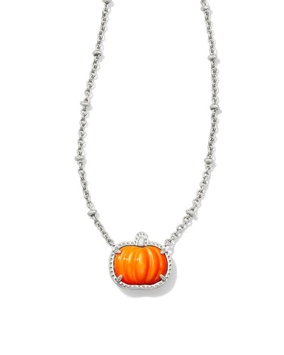 Kendra Scott Pumpkin Silver Necklace in Orange Mother of Pearl