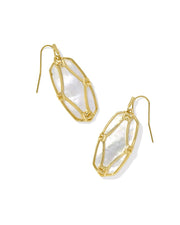 Kendra Scott Elle Lattice Frame Gold Drop Earrings in Ivory Mother of Pearl