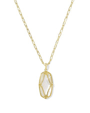 Kendra Scott Elle Lattice Framed Large Gold Pendant Necklace in Ivory Mother of Pearl
