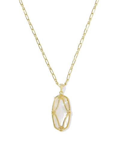 Kendra Scott Elle Lattice Framed Large Gold Pendant Necklace in Ivory Mother of Pearl