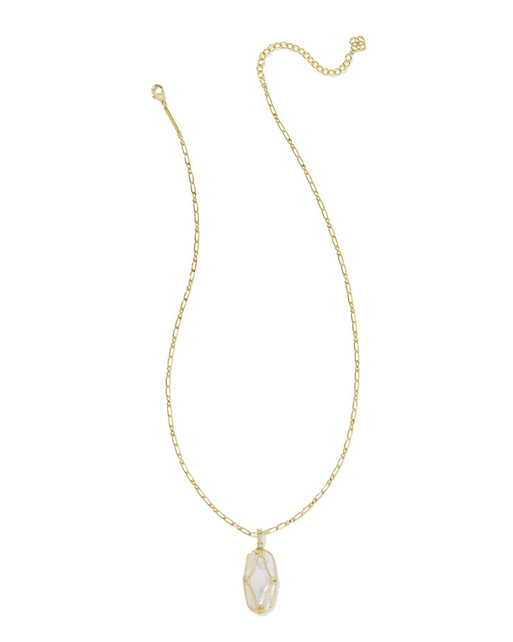 Kendra Scott Elle Lattice Framed Large Gold Pendant Necklace in Ivory Mother of Pearl