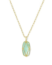 Kendra Scott Elle Lattice Framed Large Gold Pendant Necklace in Light Green Mother of Pearl