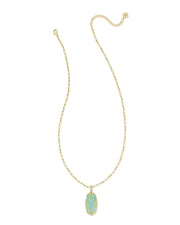Kendra Scott Elle Lattice Framed Large Gold Pendant Necklace in Light Green Mother of Pearl