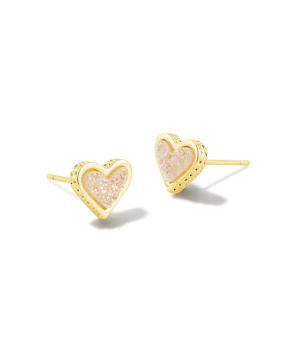 Kendra Scott Framed Ari Heart Gold Studs in Iridescent Drusy