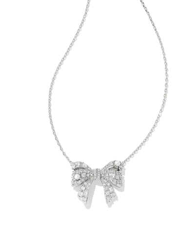 Kendra Scott Krista Silver Bow Short Pendant Necklace in White Mix