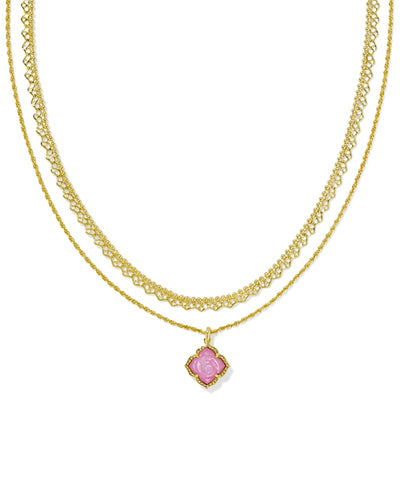Kendra Scott Mallory Multi Strand Gold Necklace in Blush Ivory Mother of Pearl