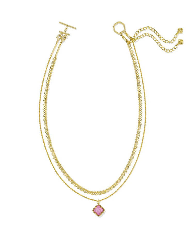 Kendra Scott Mallory Multi Strand Gold Necklace in Blush Ivory Mother of Pearl