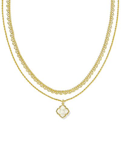 Kendra Scott Mallory Multi Strand Gold Necklace in Ivory Mother of Pearl