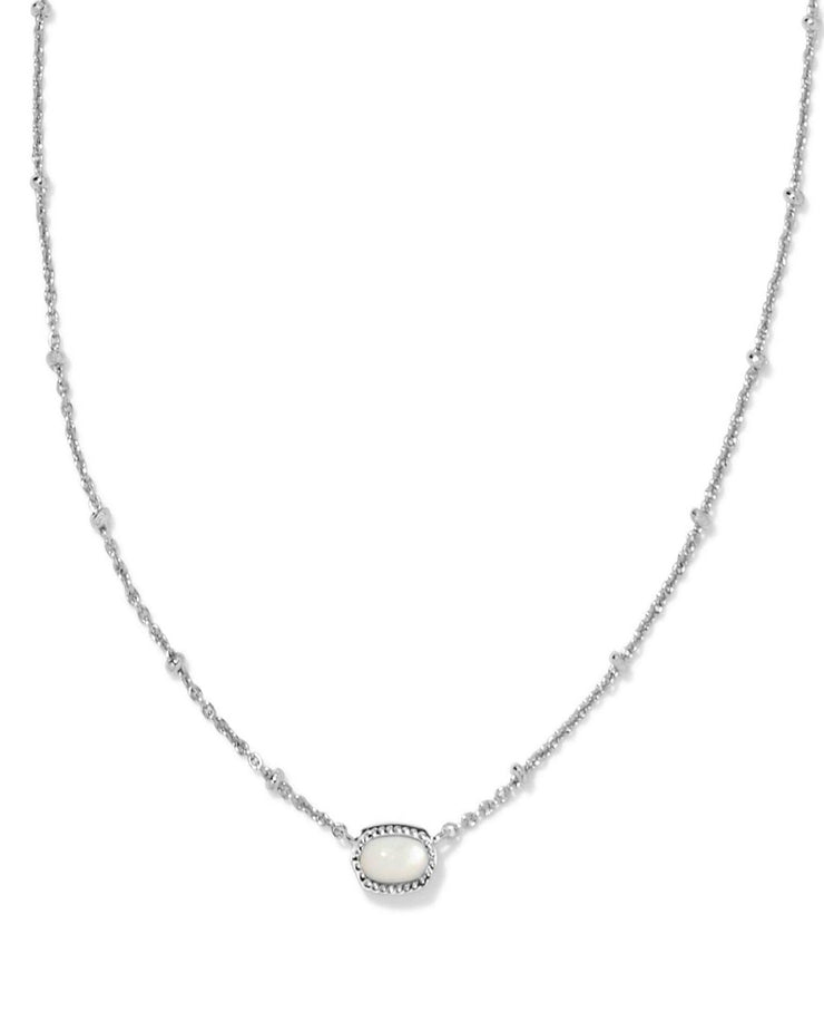 Kendra Scott Mini Elisa Silver Satellite Short Pendant Necklace in Ivory Mother of Pearl